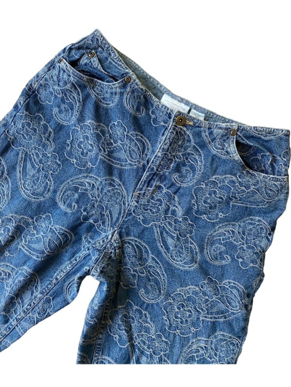 Liz Claiborne Womens VTG Crop Jeans 10P Embroidered Floral 90s Boho Artsy